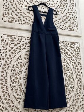 Cartonnier Navy Deep-V Wide-Leg Jumpsuit
